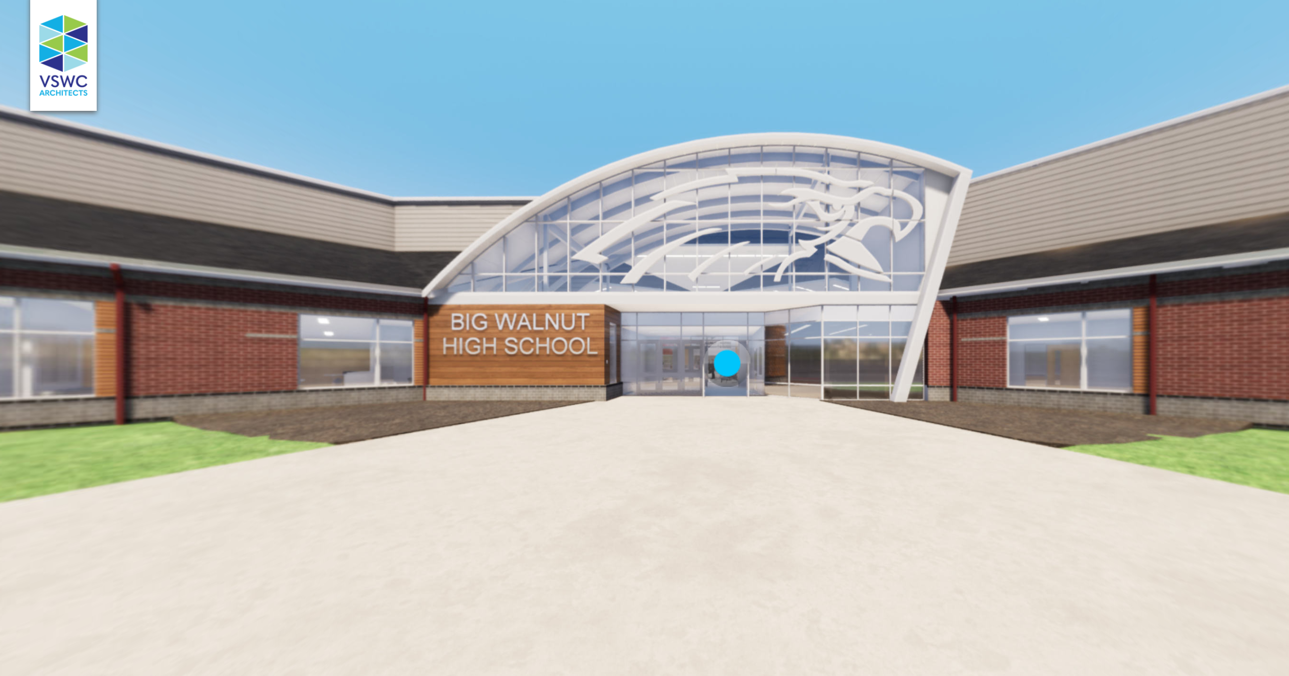 Snapshot of virtual tour lobby of new Big Walnut High School